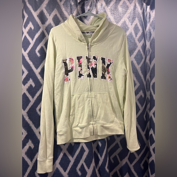 PINK Yellow Floral Zip up Sweatshirt Size L - Picture 1 of 4